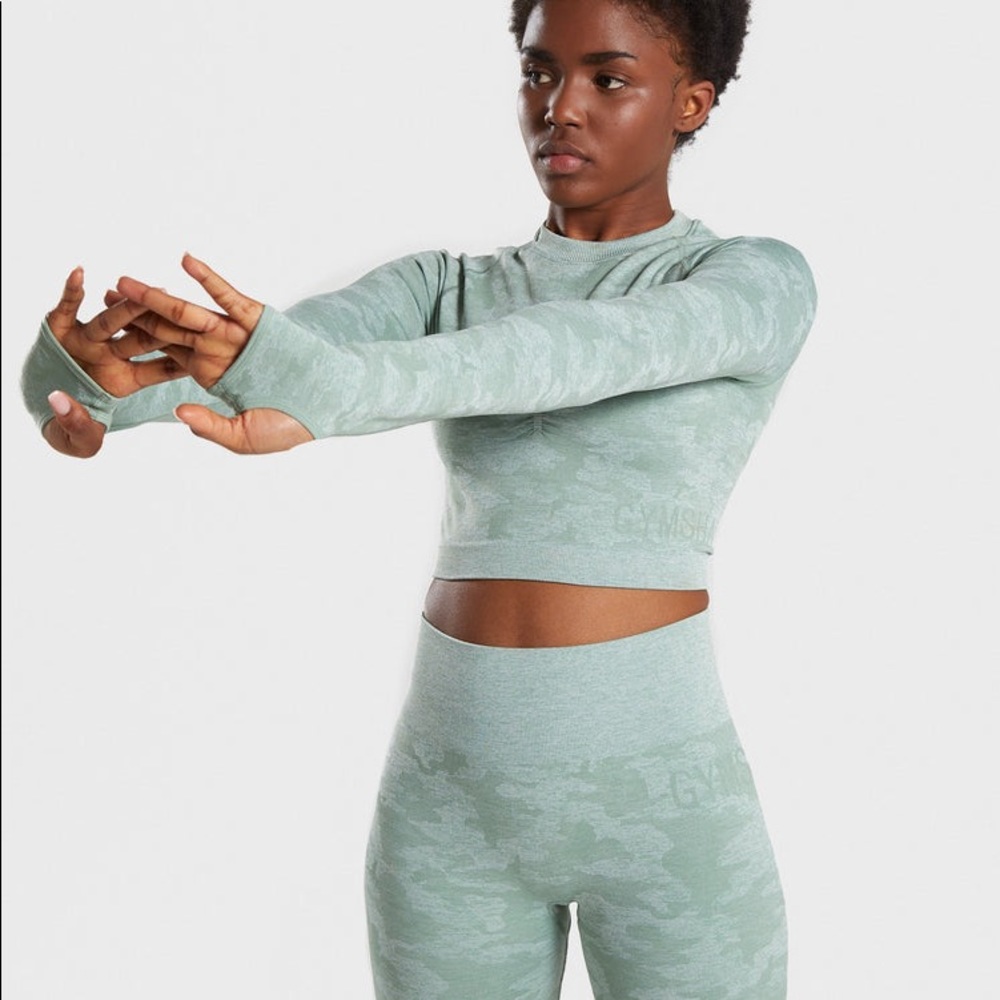 Small gymshark sage green seamless camo set